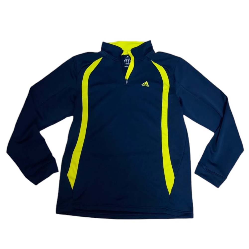 adidas Navy Sweatshirt 1/4 Zip Pullover Yellow Stripe Men’s Size Large